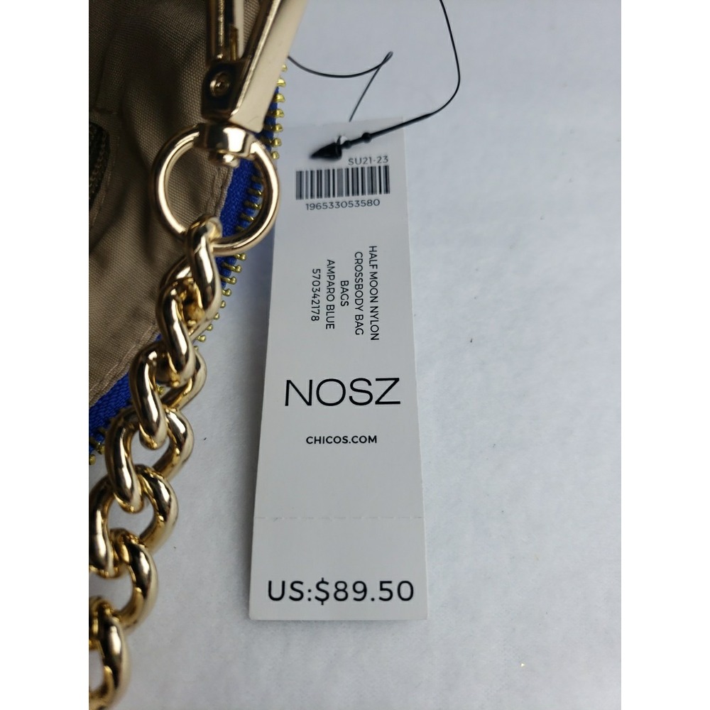 Chico's Crescent Crossbody Bag Bright Blue Gold Hardware Chain Handle Xtra Strap - Picture 14 of 14